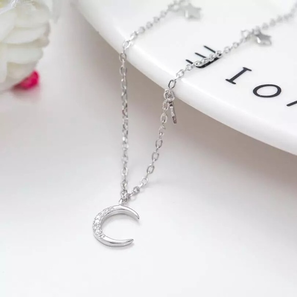 Sterling Silver Micro Zircon Moon Star Necklace - Picture 3 of 8